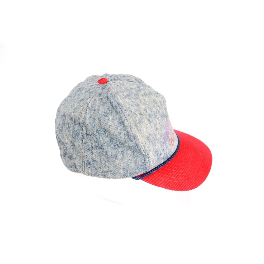Vintage Ace Alaska Acid Wash Denim Red Corduroy Rope Snapback Hat Cap
